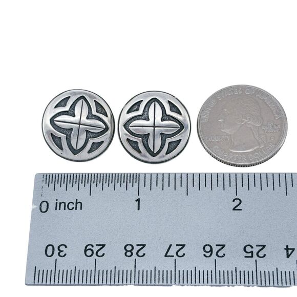 Cross Pattern Button Clip On Earrings | Vintage Sterling Silver 925 - Picture 5 of 5